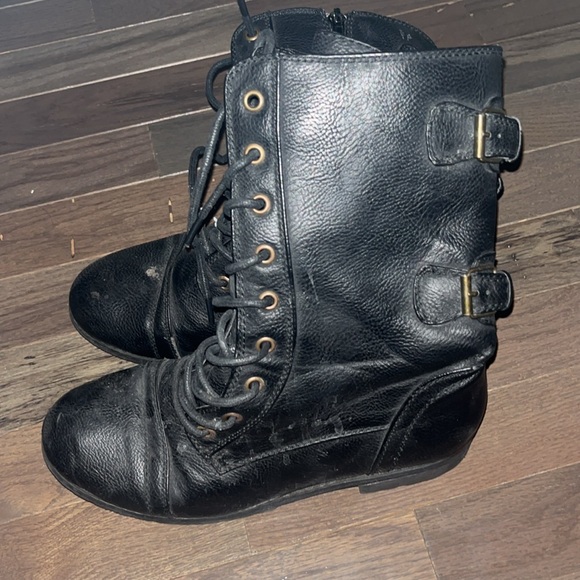 Wild Diva Lounge Black Moto Boots Zip & Lace Up Grunge Style 7.5 - Picture 3 of 9